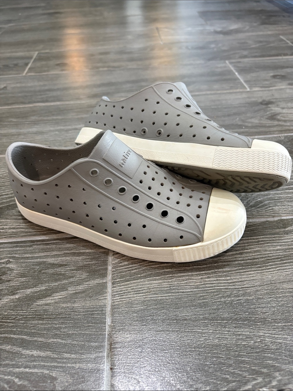 Native Jefferson Slip-On Sneakers in Grey with White Toe